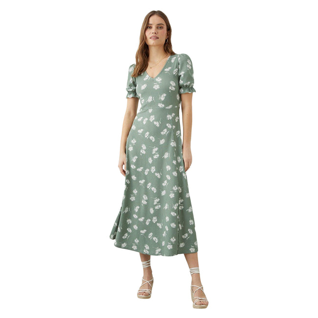 Khaki - Front - Dorothy Perkins Womens-Ladies Ditsy Print Short-Sleeved Midi Dress