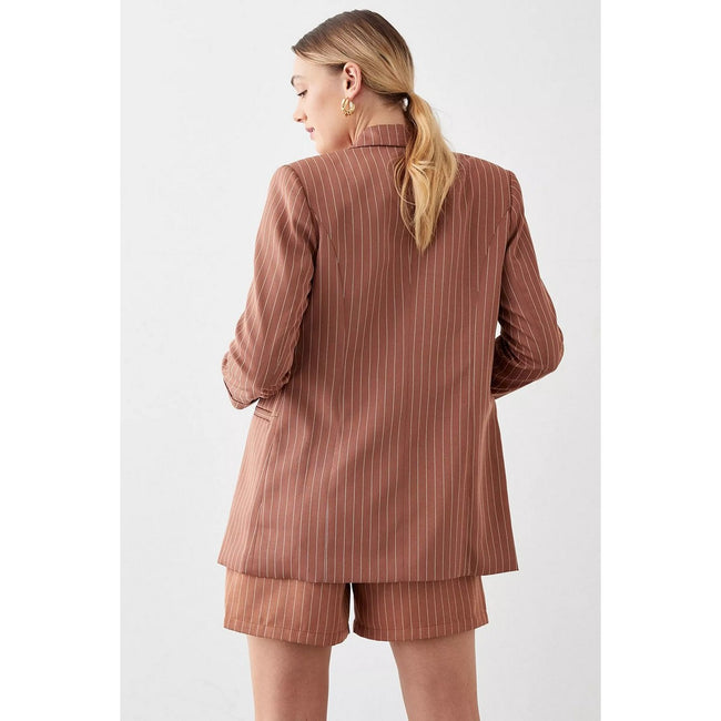 Tan - Back - Dorothy Perkins Womens-Ladies Stripe Single-Breasted Tall Blazer