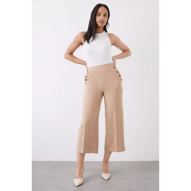 Camel - Side - Dorothy Perkins Womens-Ladies Button High Waist Culottes