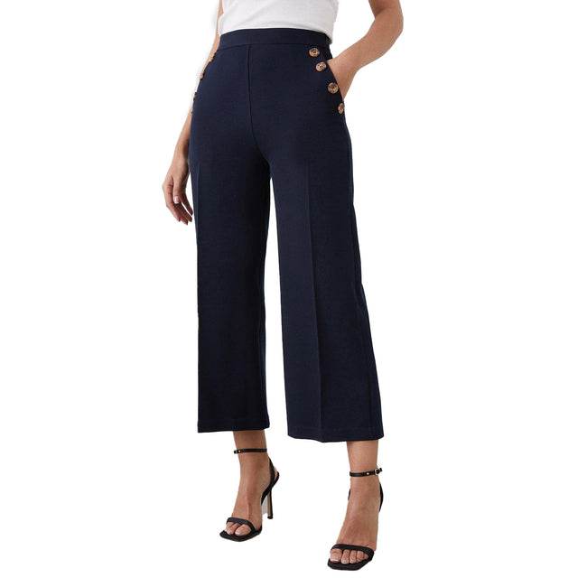 Navy - Front - Dorothy Perkins Womens-Ladies Button High Waist Culottes