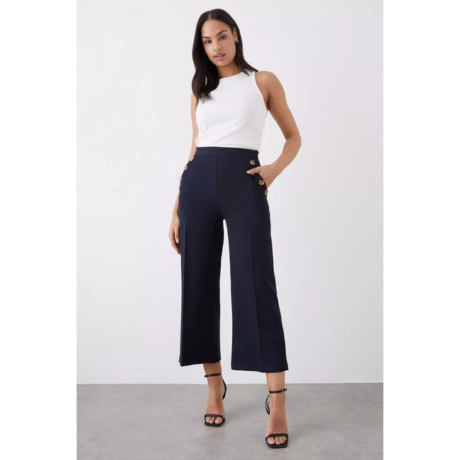 Navy - Side - Dorothy Perkins Womens-Ladies Button High Waist Culottes