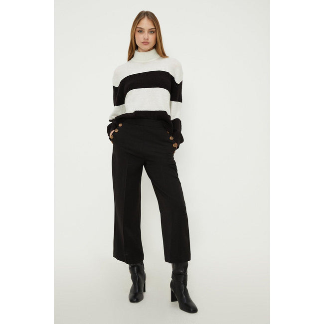 Black - Front - Dorothy Perkins Womens-Ladies Button High Waist Culottes