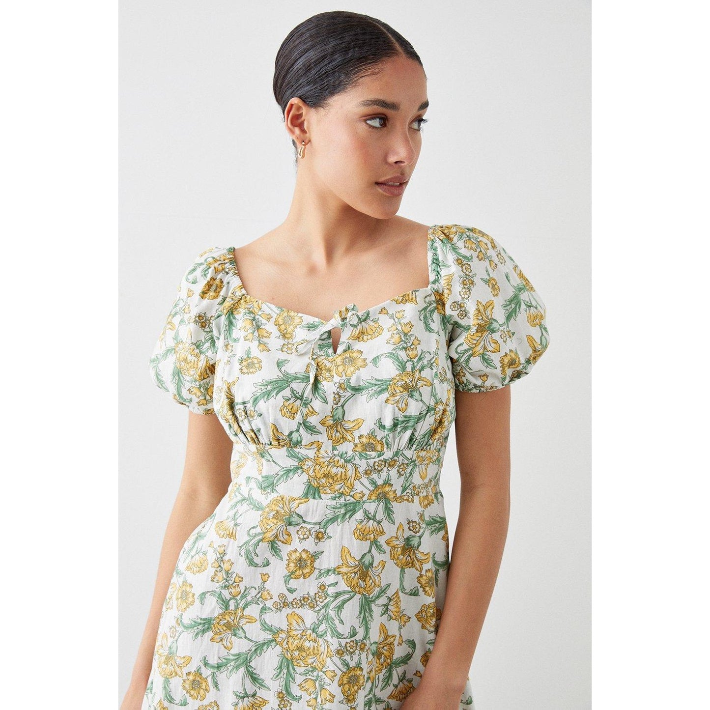 Yellow - Side - Dorothy Perkins Womens-Ladies Floral Front Tie Midi Dress