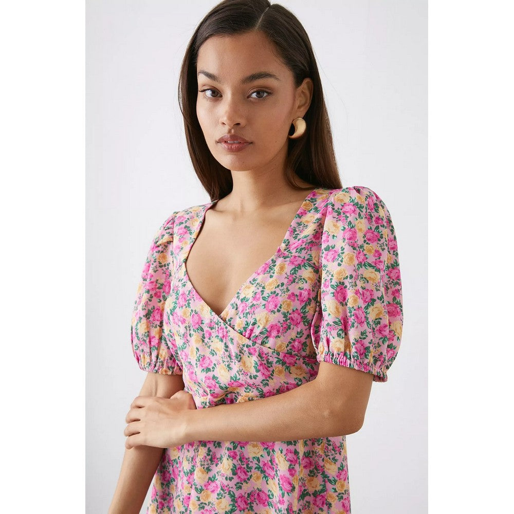 Pink - Side - Dorothy Perkins Womens-Ladies Rose Ruffle Hem Petite Wrap Mini Dress