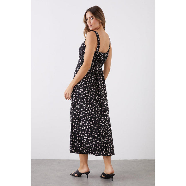 Black - Back - Dorothy Perkins Womens-Ladies Floral Square Neck Cami Midi Dress
