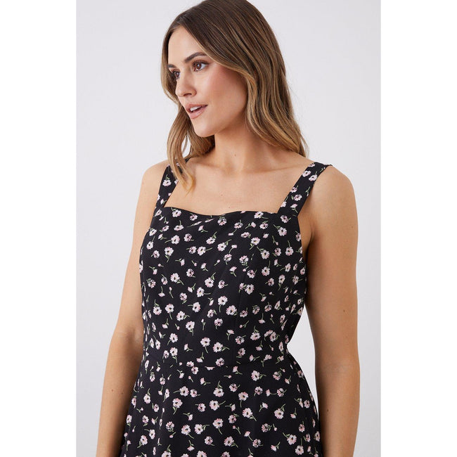 Black - Side - Dorothy Perkins Womens-Ladies Floral Square Neck Cami Midi Dress