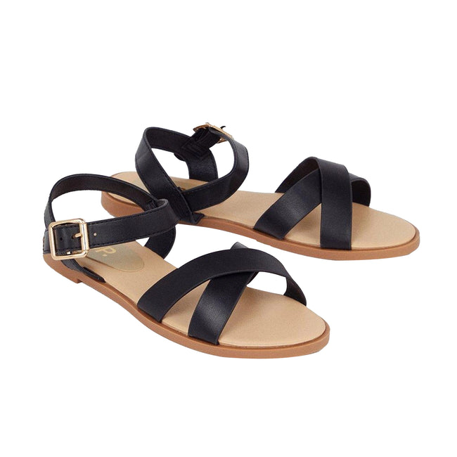 Black - Back - Dorothy Perkins Womens-Ladies Florence Crossover Wide Flat Sandals