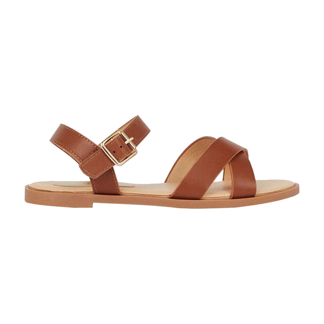 Tan - Front - Dorothy Perkins Womens-Ladies Florence Crossover Wide Flat Sandals