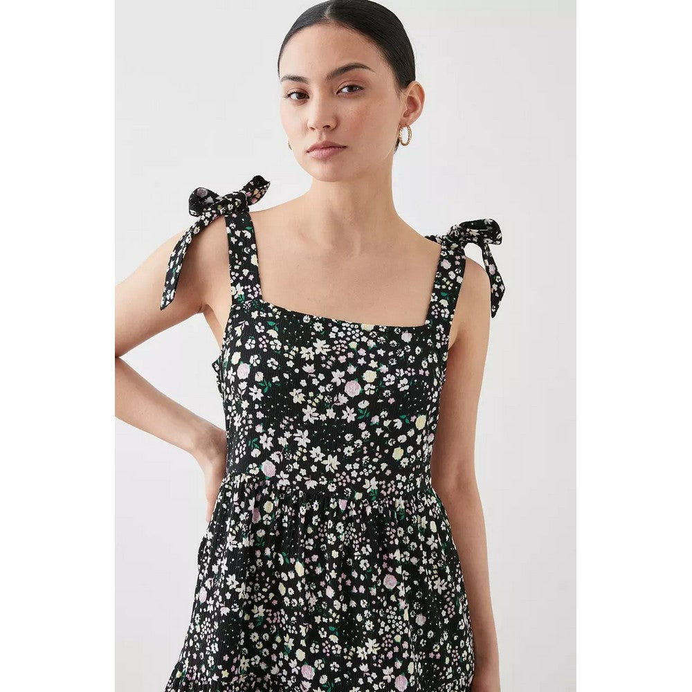Black - Side - Dorothy Perkins Womens-Ladies Ditsy Print Tie Shoulder Petite Maxi Dress