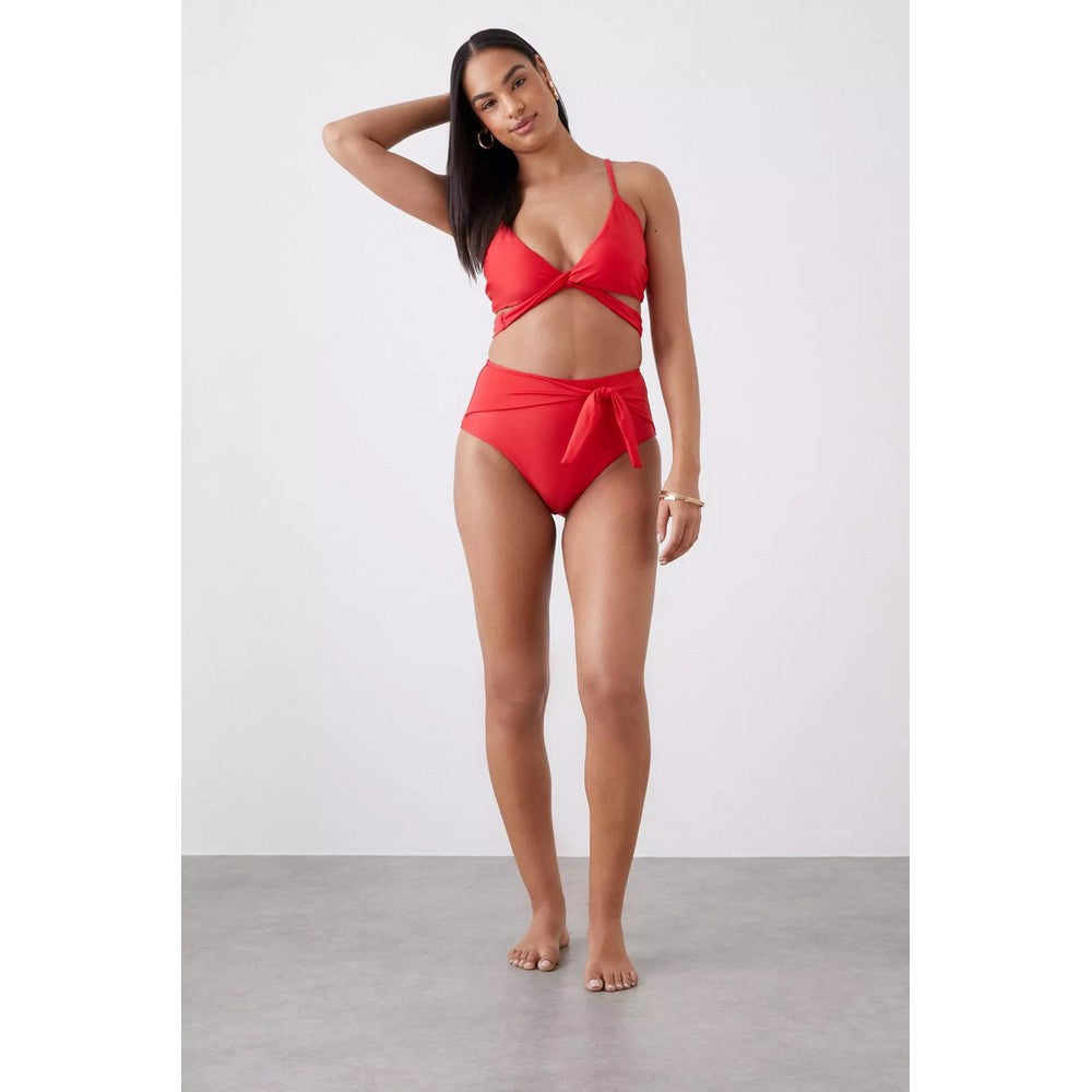 Red - Side - Dorothy Perkins Womens-Ladies Side Tie High Waist Bikini Bottoms