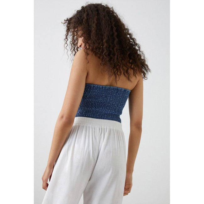Mid Wash - Back - Dorothy Perkins Womens-Ladies Shirred Denim Bandeau Top