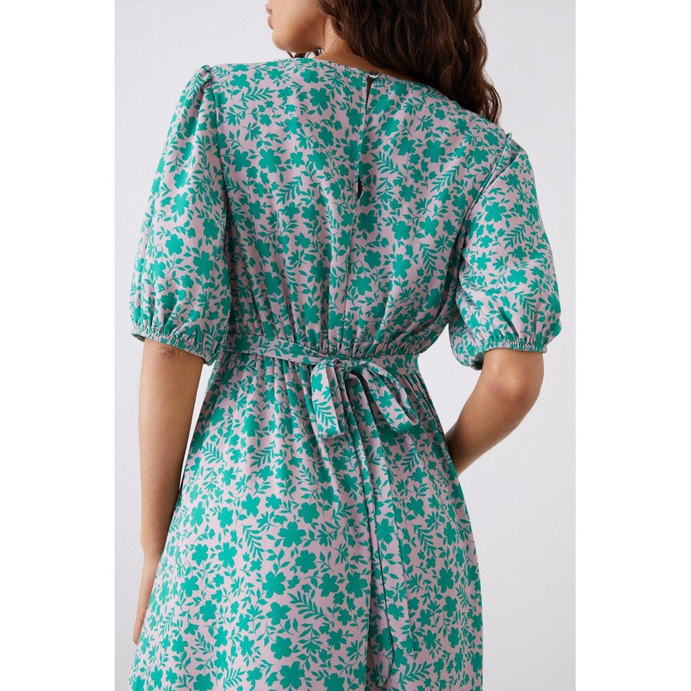 Green - Lifestyle - Dorothy Perkins Womens-Ladies Ditsy Print Petite Puffed Midi Dress