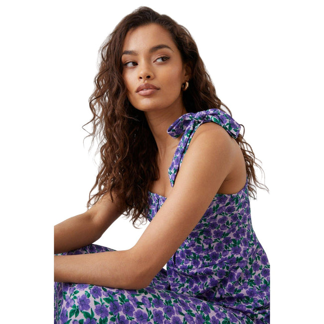 Lilac - Side - Dorothy Perkins Womens-Ladies Floral Tie Shoulder Petite Midi Dress
