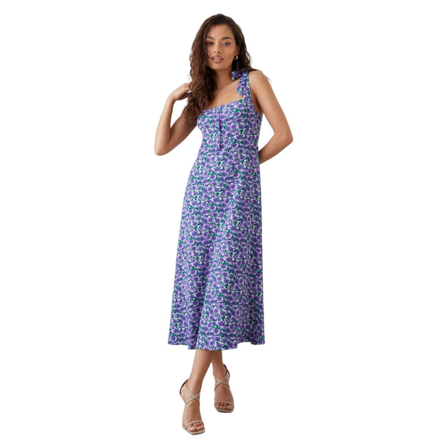 Lilac - Front - Dorothy Perkins Womens-Ladies Floral Tie Shoulder Petite Midi Dress