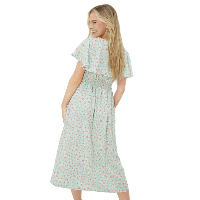 Aqua - Back - Dorothy Perkins Womens-Ladies Ditsy Print Ruffles Petite Midi Dress