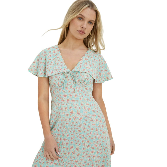 Aqua - Side - Dorothy Perkins Womens-Ladies Ditsy Print Ruffles Petite Midi Dress
