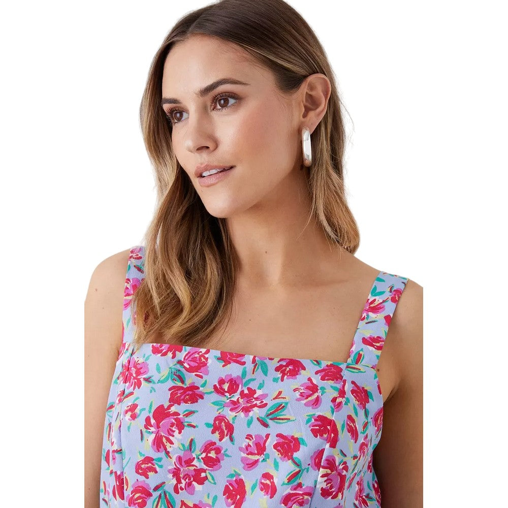 Blue - Side - Dorothy Perkins Womens-Ladies Floral Square Neck Midi Dress
