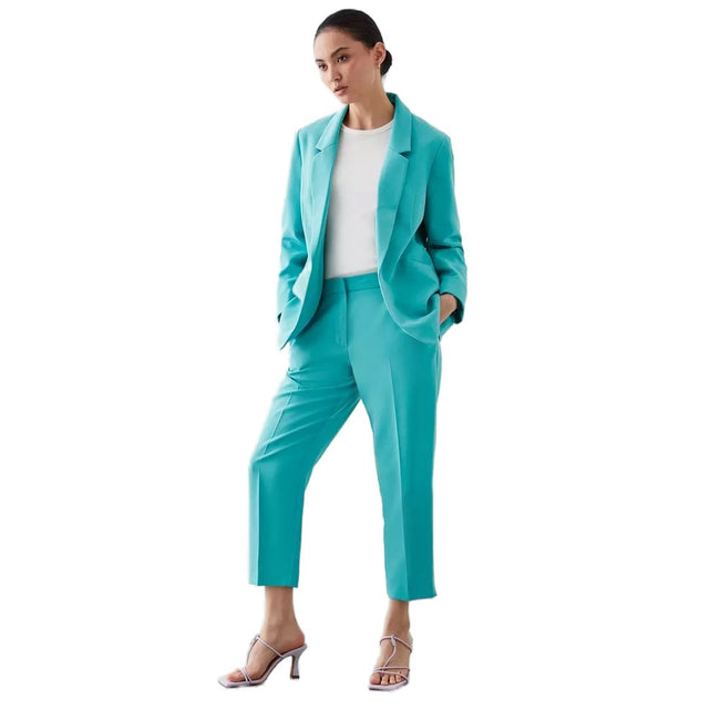 Turquoise - Side - Dorothy Perkins Womens-Ladies Turned Up Cuff Petite Blazer