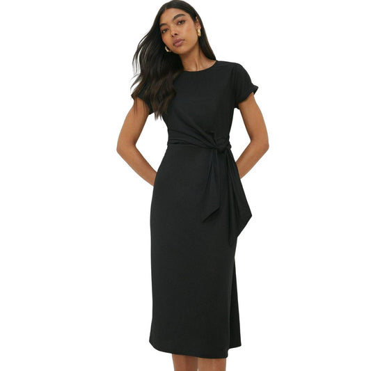 Black - Front - Dorothy Perkins Womens-Ladies Tie Detail Short-Sleeved Midi Dress