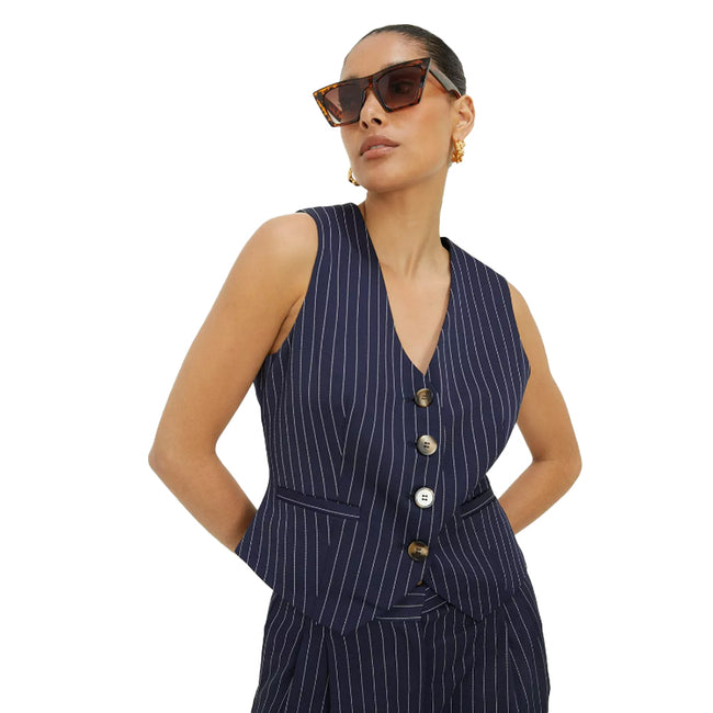 Navy - Front - Dorothy Perkins Womens-Ladies Pinstripe Waistcoat