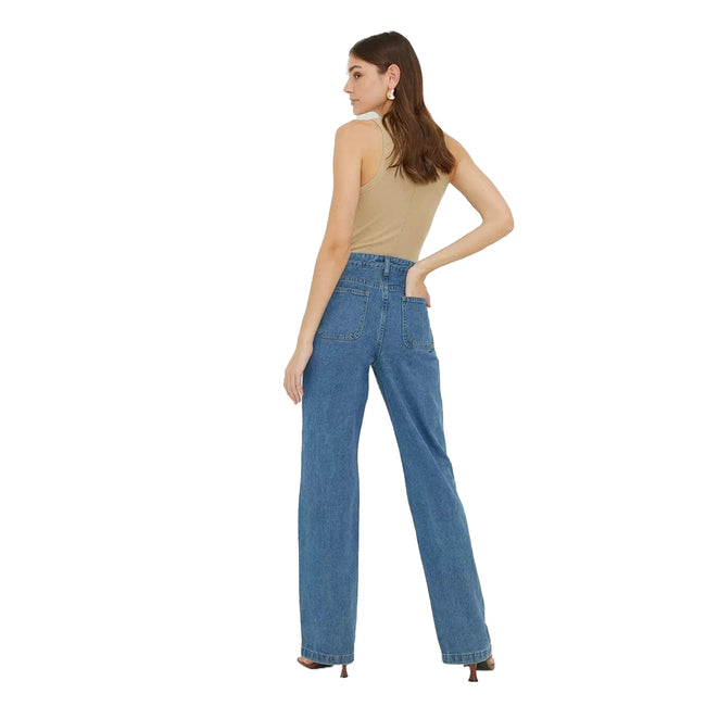 Mid Wash - Back - Dorothy Perkins Womens-Ladies Patch Pocket Tall Straight Jeans