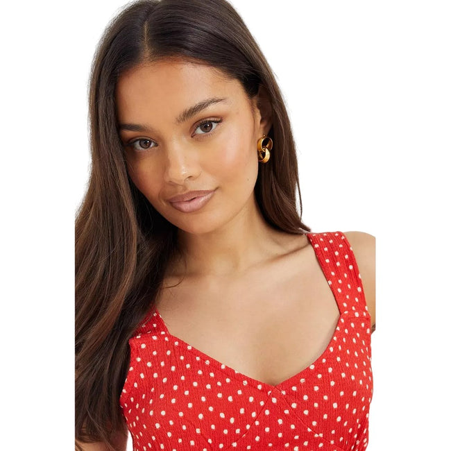Red - Side - Dorothy Perkins Womens-Ladies Spotted Strappy Petite Midi Dress