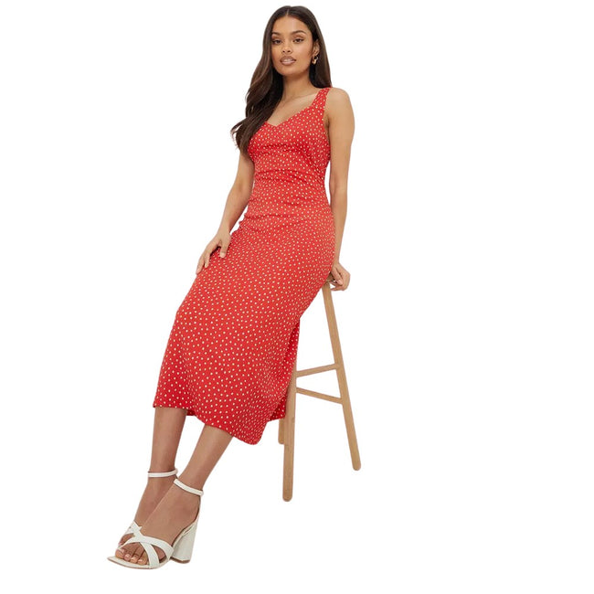Red - Lifestyle - Dorothy Perkins Womens-Ladies Spotted Strappy Petite Midi Dress