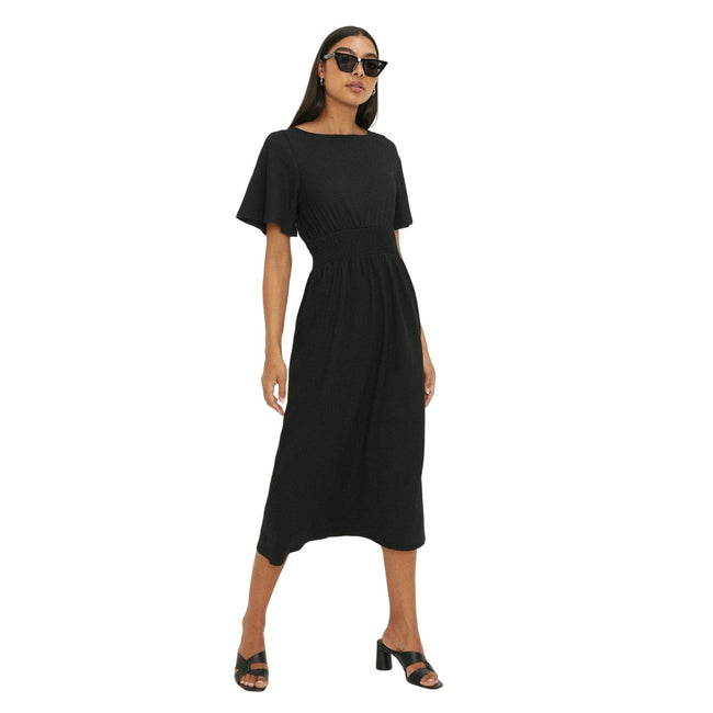 Black - Lifestyle - Dorothy Perkins Womens-Ladies Shirred Waist Short-Sleeved Midi Dress