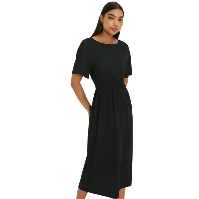 Black - Front - Dorothy Perkins Womens-Ladies Shirred Waist Short-Sleeved Midi Dress