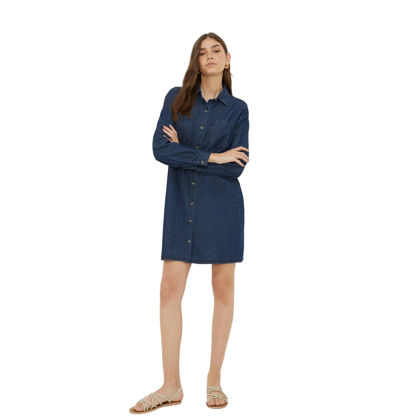 Washed Indigo - Side - Dorothy Perkins Womens-Ladies Denim Oversized Shirt Dress