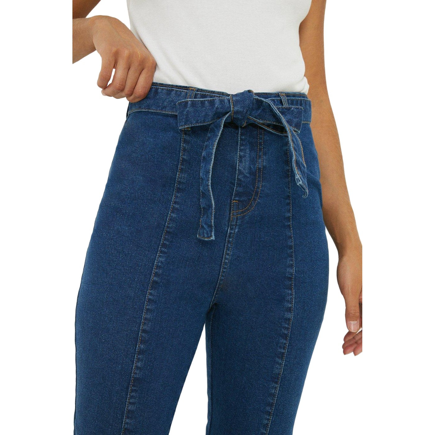 Indigo - Side - Dorothy Perkins Womens-Ladies Flared Waist Tie Tall Jeans