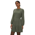 Khaki Green - Front - Dorothy Perkins Womens-Ladies Tiered Hem Mini Dress