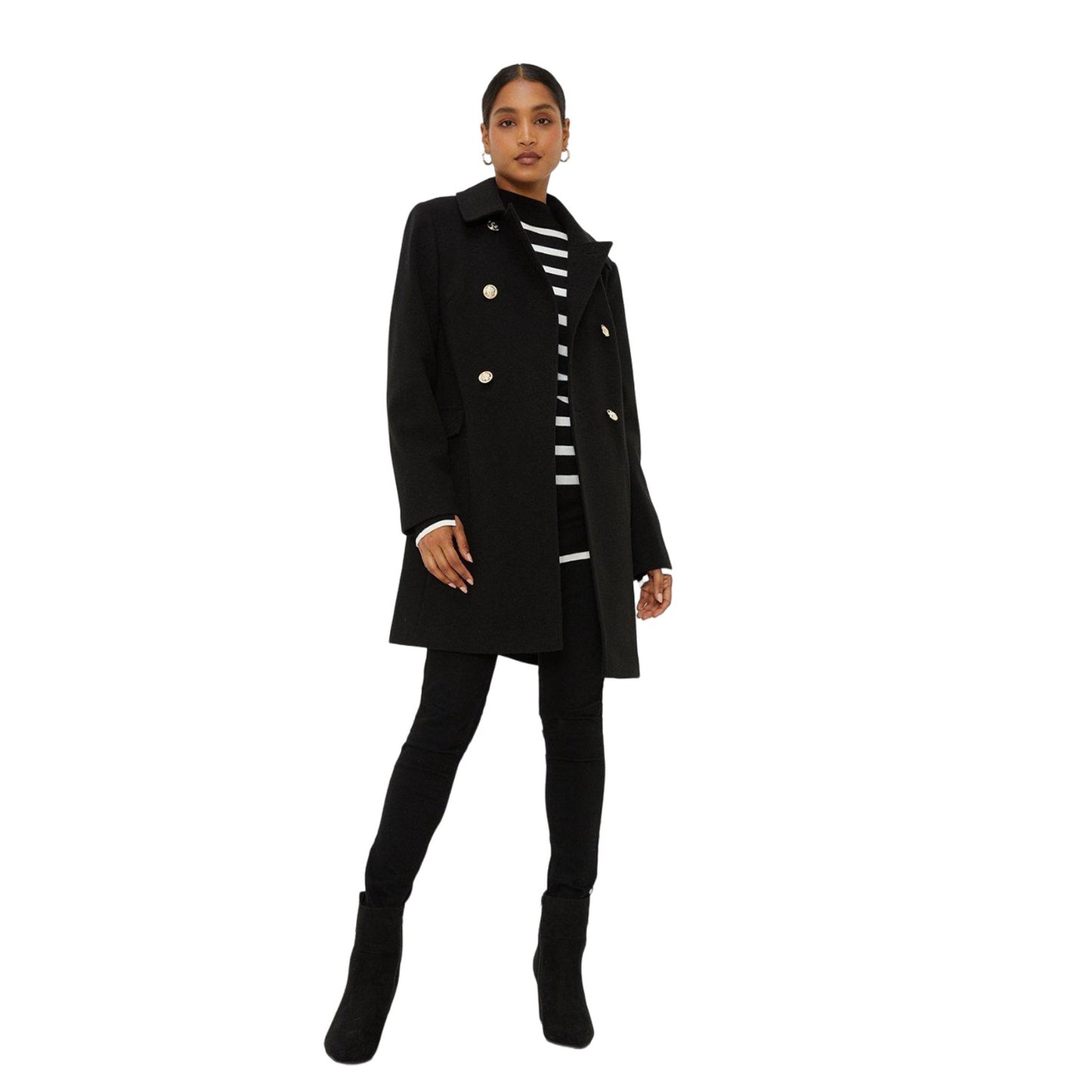 Black - Side - Dorothy Perkins Womens-Ladies Dolly Military Button Coat