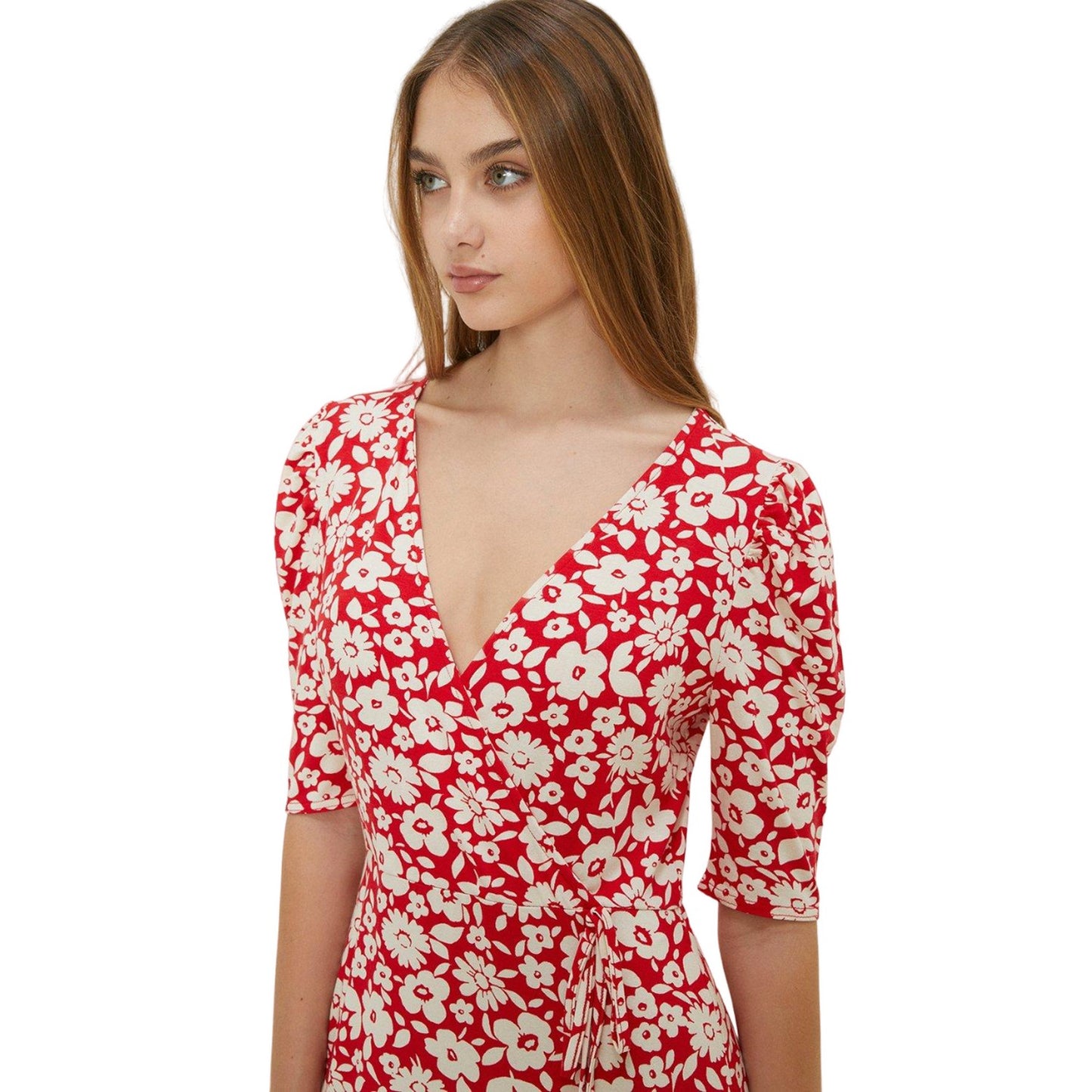 Red - Side - Dorothy Perkins Womens-Ladies Floral Wrap Ruched Midi Dress