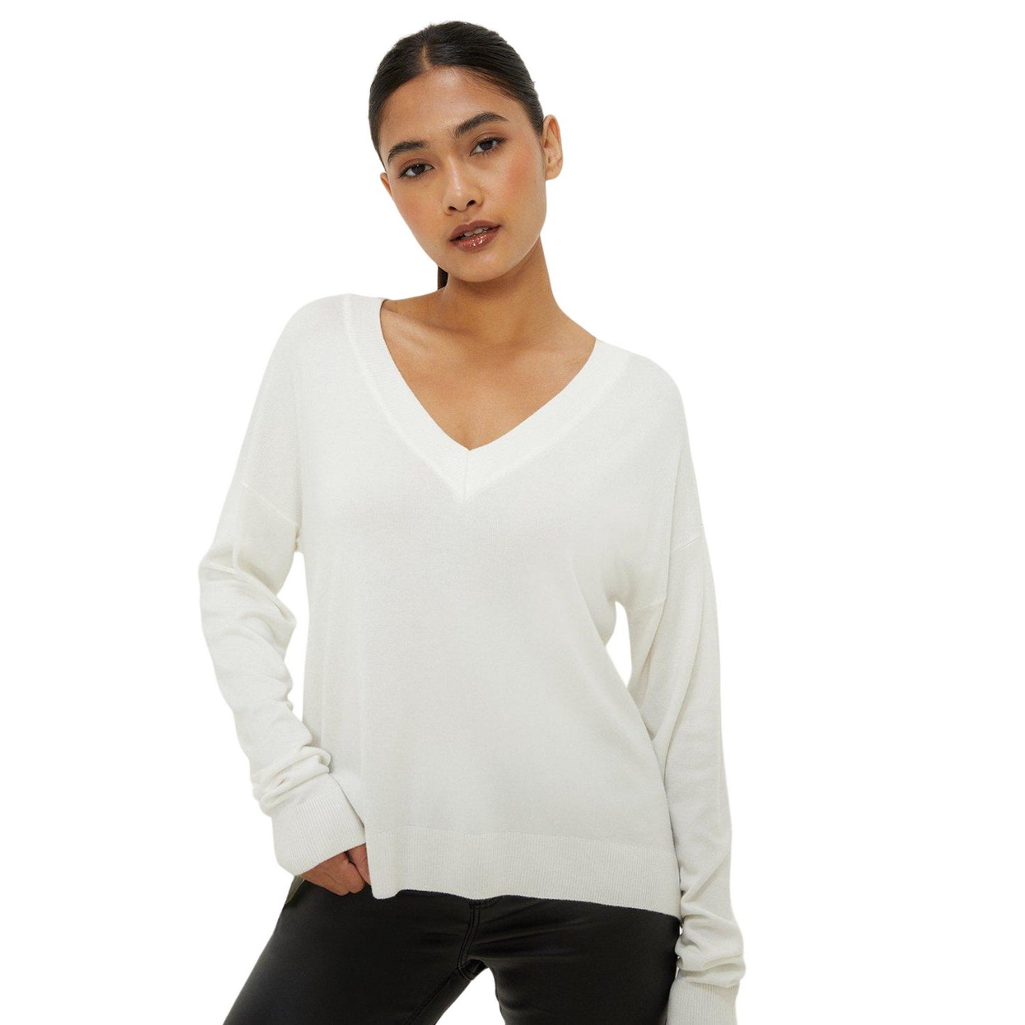 Ivory - Front - Dorothy Perkins Womens-Ladies Side Split Hem Petite Sweatshirt