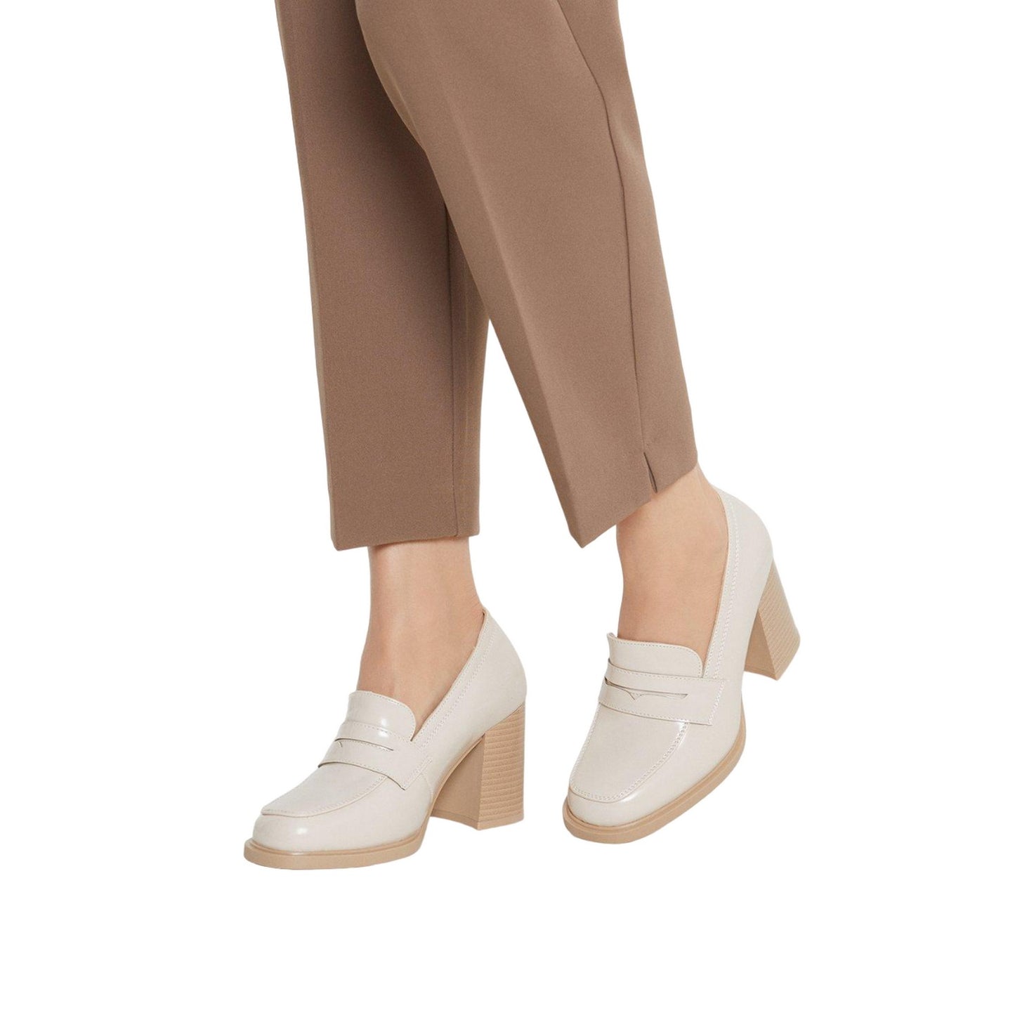 Beige - Side - Principles Womens-Ladies Lark Penny Strap High Heel Loafers