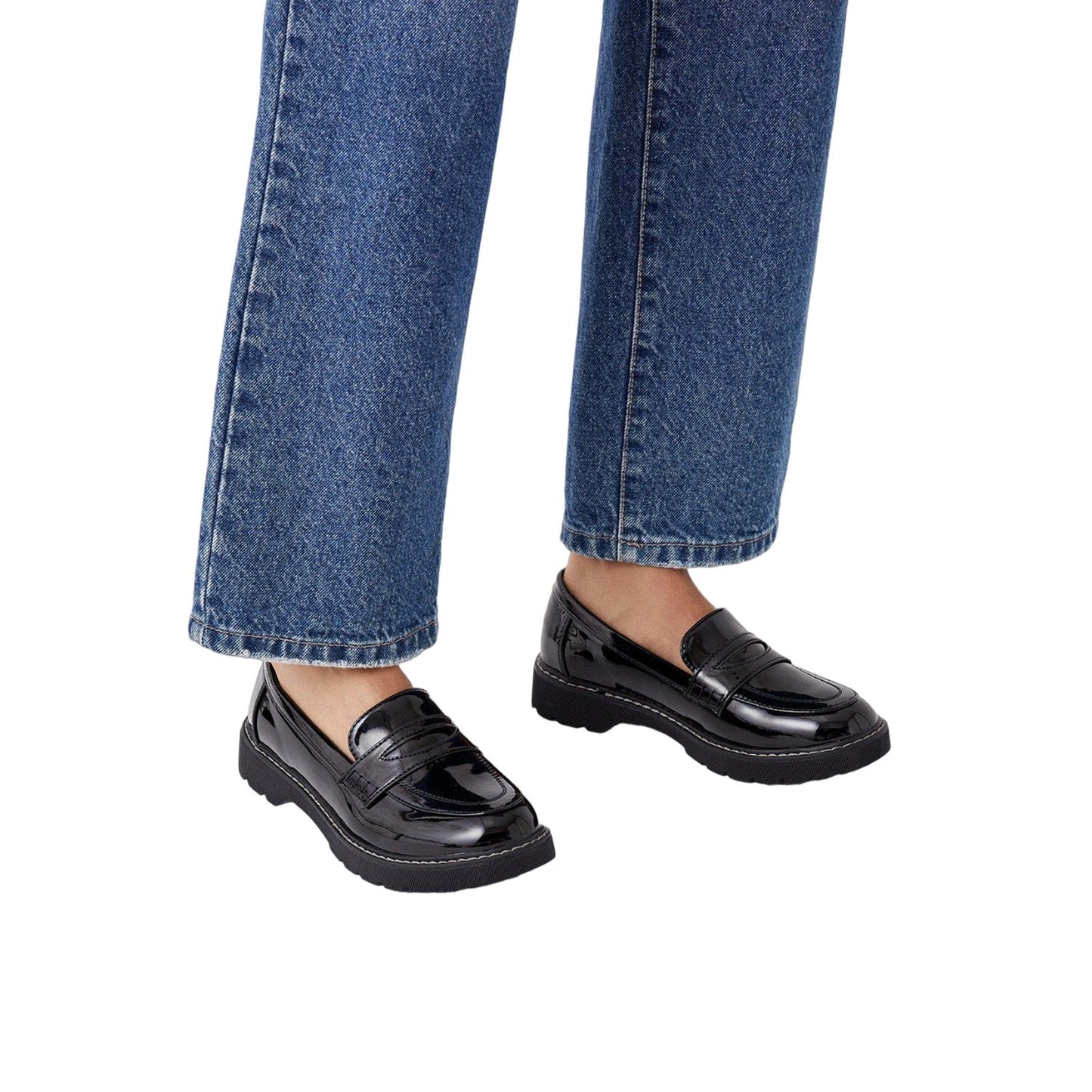 True Black - Side - Dorothy Perkins Womens-Ladies Lucy Patent PU Slip-on Loafers