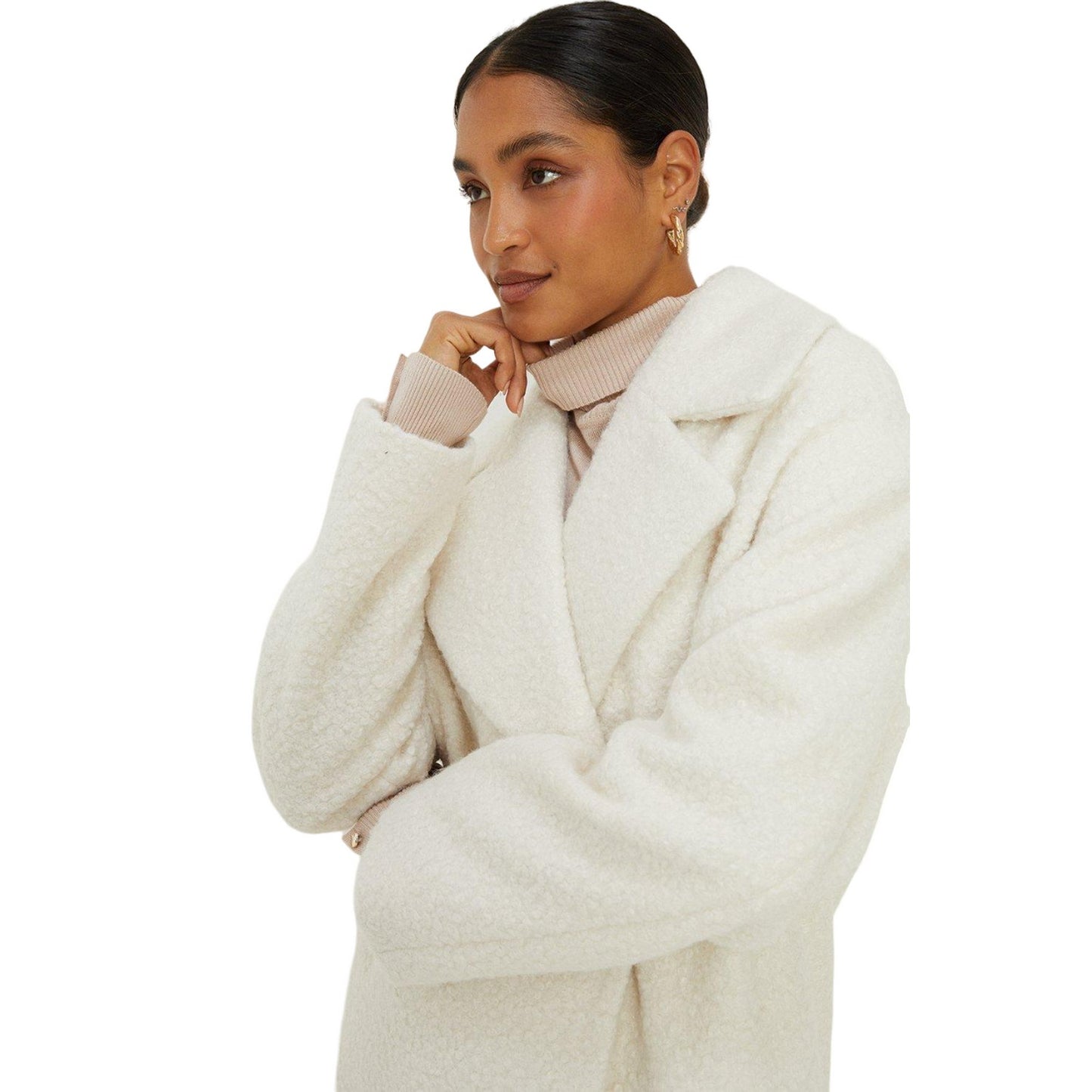 Cream - Side - Dorothy Perkins Womens-Ladies Bouclé Double-Breasted Coat
