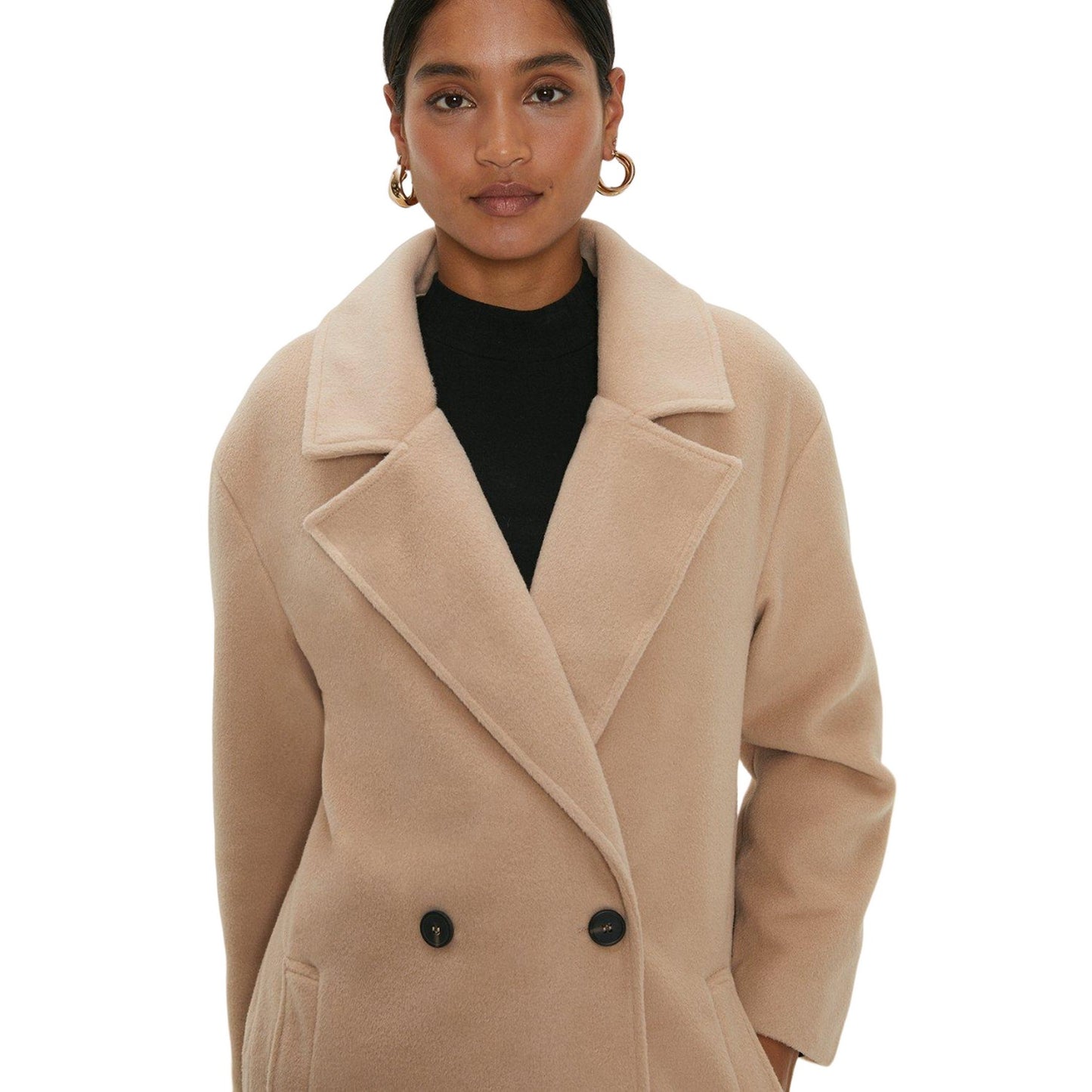 Camel - Side - Dorothy Perkins Womens-Ladies Double-Breasted Longline Coat