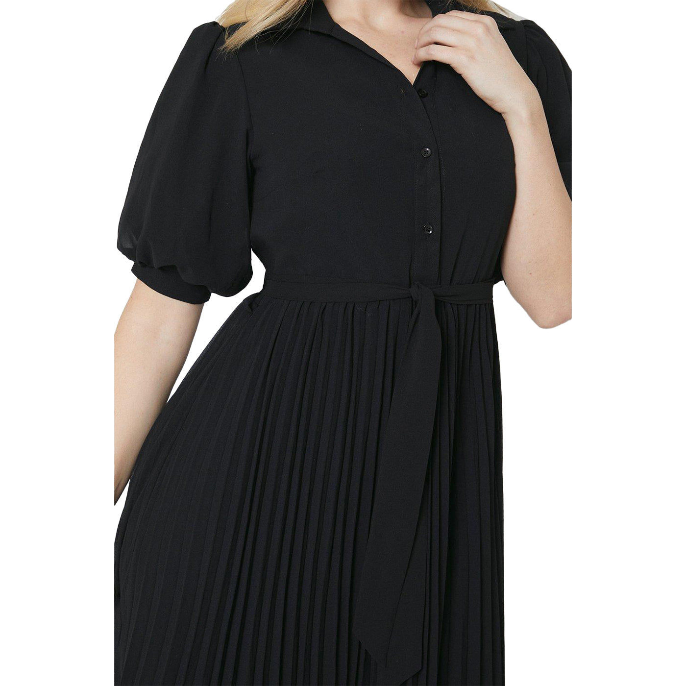 Black - Lifestyle - Dorothy Perkins Womens-Ladies Chiffon Pleated Midi Shirt Dress