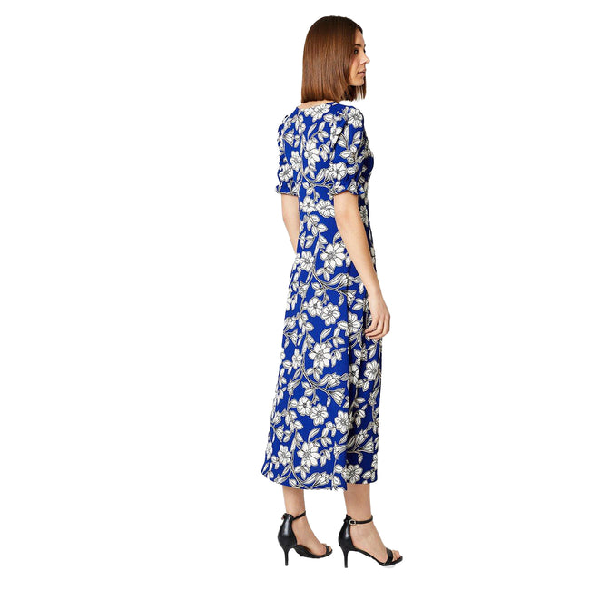 Blue-White - Back - Dorothy Perkins Womens-Ladies Floral V Neck Midi Dress