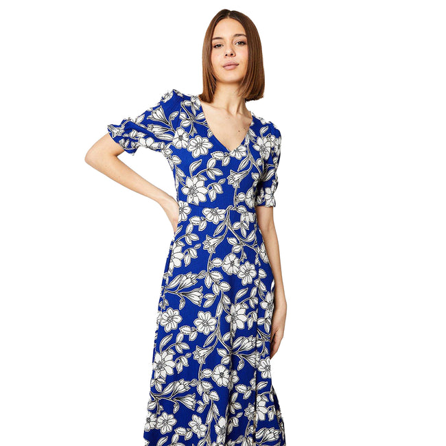 Blue-White - Side - Dorothy Perkins Womens-Ladies Floral V Neck Midi Dress