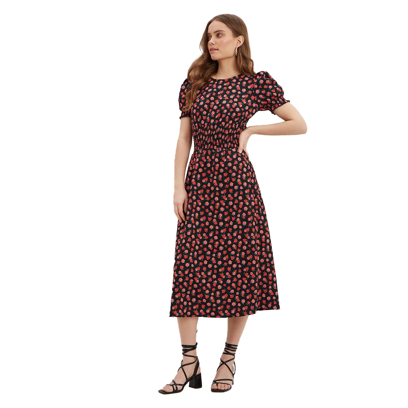 Black - Lifestyle - Dorothy Perkins Womens-Ladies Rose Textured Shirred Waist Midi Dress