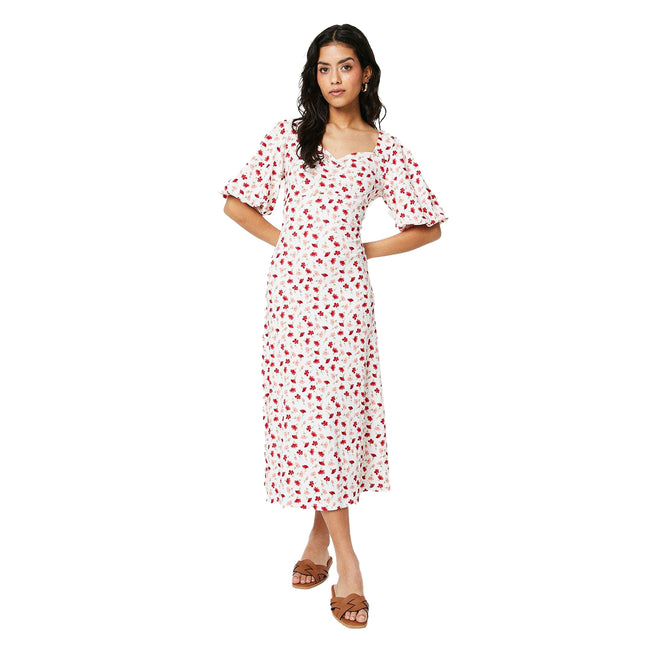 Ivory - Lifestyle - Dorothy Perkins Womens-Ladies Ditsy Print Ruched Front Petite Puff Sleeve Midi Dress