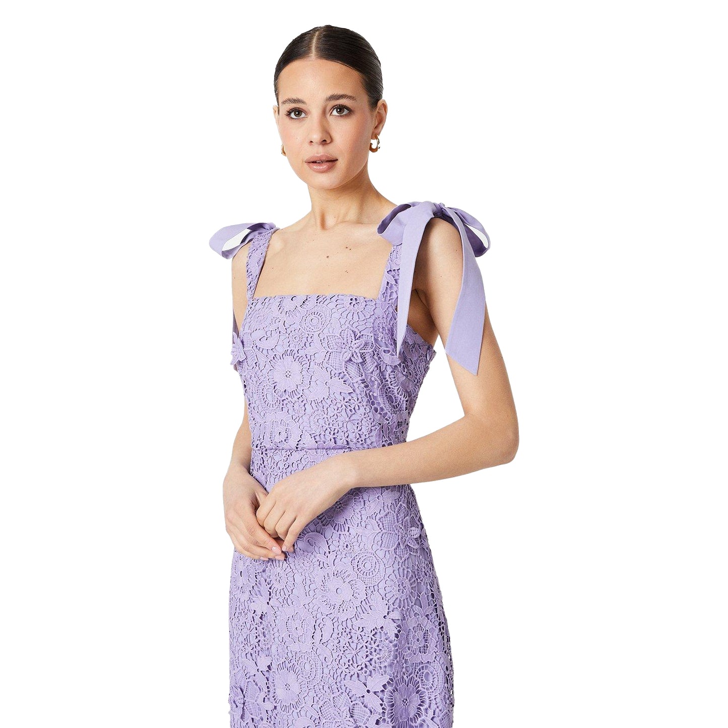 Lilac - Side - Dorothy Perkins Womens-Ladies Lace Tie Shoulder Midi Dress