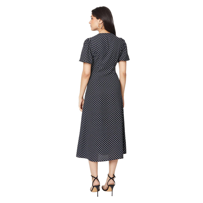 Black - Back - Dorothy Perkins Womens-Ladies Spotted Button Through Flutter Midi Dress