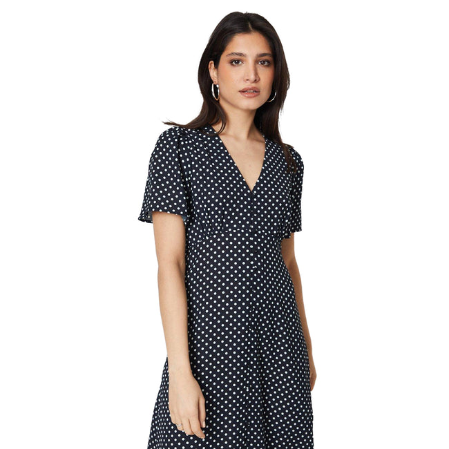 Black - Side - Dorothy Perkins Womens-Ladies Spotted Button Through Flutter Midi Dress