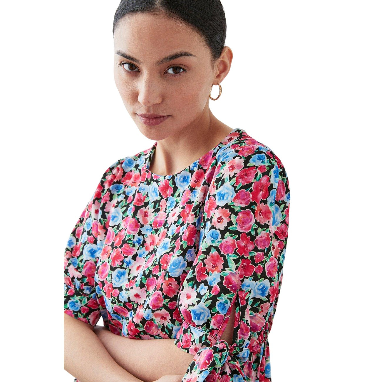 Multicoloured - Side - Dorothy Perkins Womens-Ladies Floral Petite Tie Sleeves Midi Dress