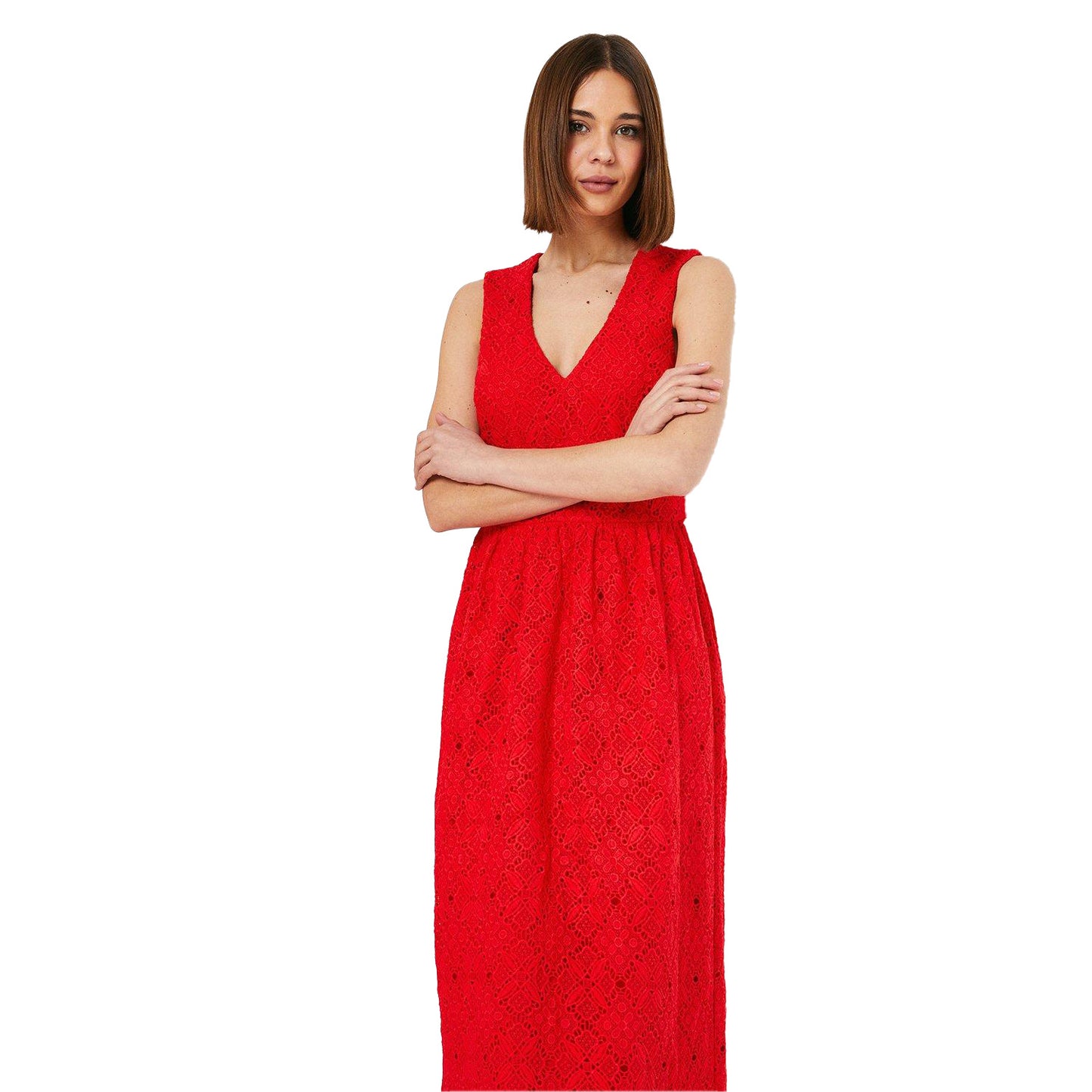 Red - Side - Dorothy Perkins Womens-Ladies Lace V Neck Sleeveless Midi Dress