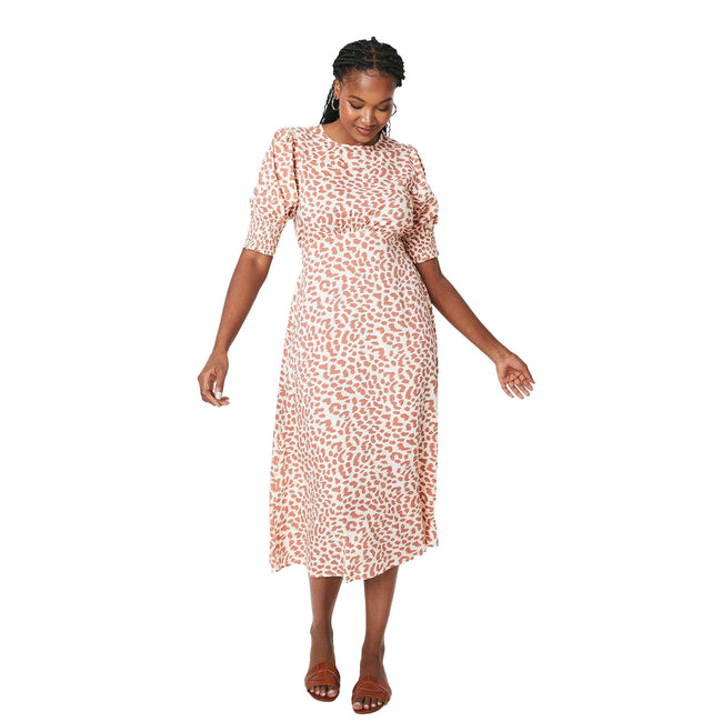 White-Orange - Front - Dorothy Perkins Womens-Ladies Shirred Cuff Short-Sleeved Midi Dress